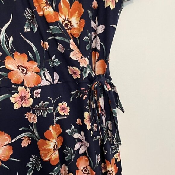 BY & BY / BY&BY Navy Blue Floral Print High Low Hi-Lo Midi Maxi Faux Wrap Dress - Picture 7 of 16